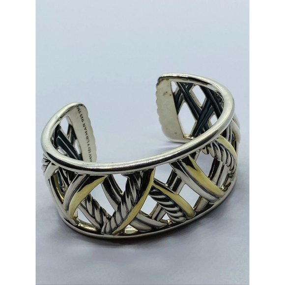 David Yurman Sterling Silver 18k Gold Papyrus Two Tone Wide Cuff Bangle Bracelet - Picture 10 of 10